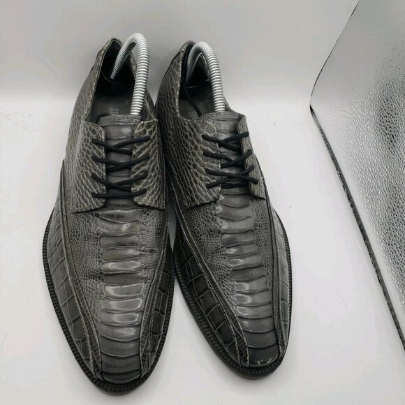 Stacy Adams Mens Gray Leather Crocodile Print Oxford Shoe 8.5 M Pietro 24675 - Picture 2 of 8